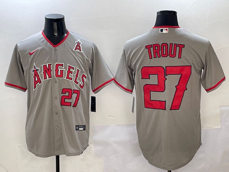 Men Los Angeles Angels #27 Trout Grey Game 2025 Nike MLB Jersey style 10